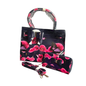 Floral Poppy Print Gloss Patent Shoulder Handbag